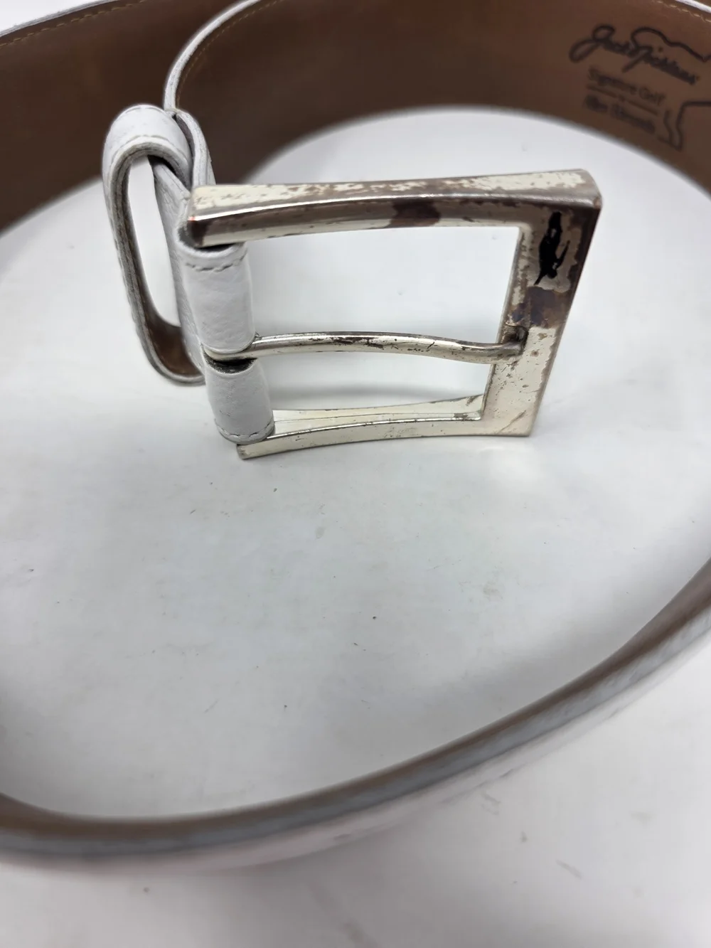 Allen Edmonds Jack Nicklaus Signature Golf Mens White Leather Belt Size 34 USA